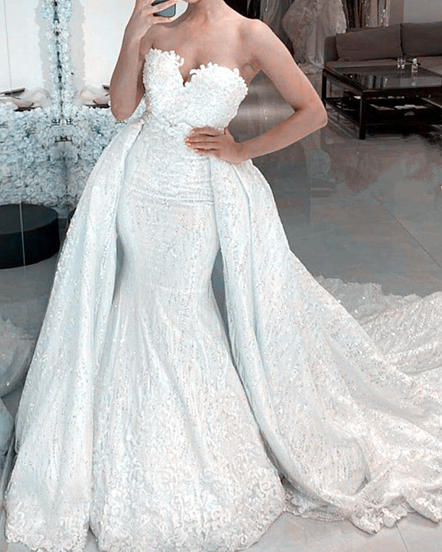 Lace Mermaid Wedding Dress Sweetheart Removable Skirt