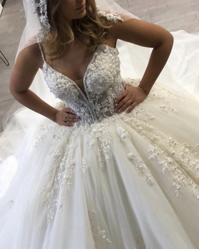 Spaghetti Straps Wedding Dress Lace Corset Ball Gown