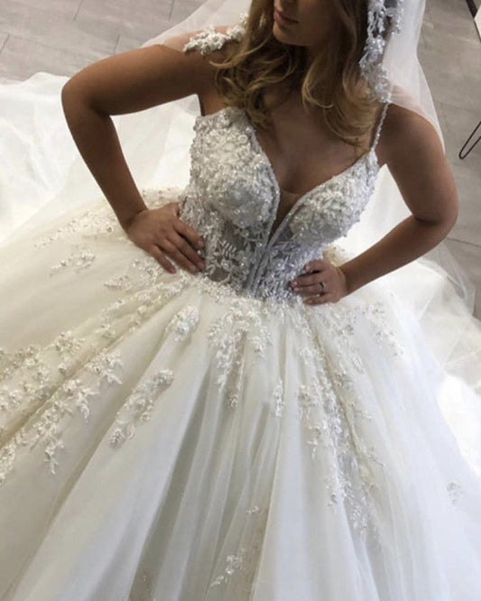 Spaghetti Straps Wedding Dress Lace Corset Ball Gown