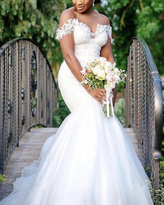 Elegant Mermaid Wedding Dress Lace Off Shoulder
