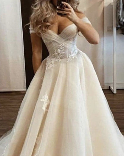 Corset Wedding Dress Tulle Off The Shoulder Appliques
