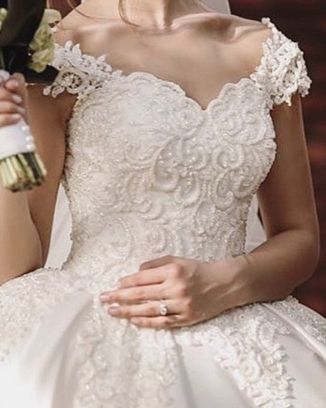 Ball Gown Wedding Satin Dress Lace Embroidery