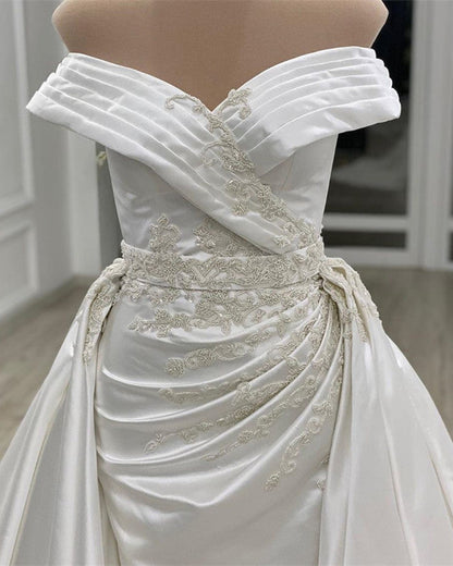 Vintage MermaId Off Shoulder Wedding Dress Satin Embroidery
