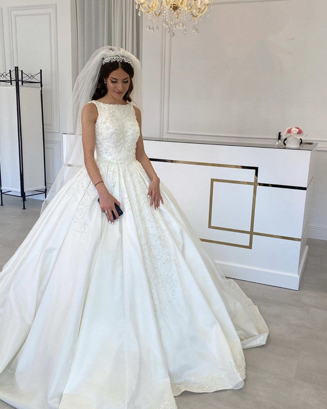Princess Wedding Dress Satin Ball Gown Lace Embroidery