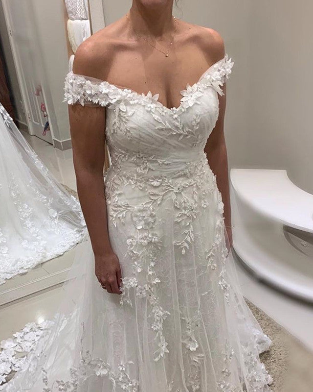 A Line Lace Wedding Dress Off The Shoulder