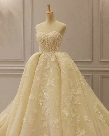 Sweetheart Corset Wedding Dress 3D Lace Embroidery