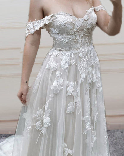 Boho Wedding Dress Tulle Skirt Lace Off The Shoulder