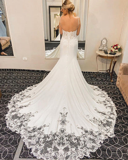 Lace Sweep Train Wedding Dress Mermaid For Bride