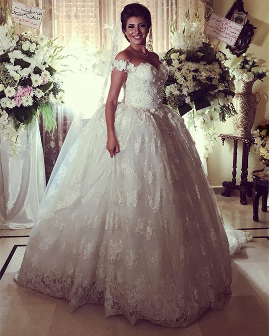 Sweetheart Lace Wedding Dress Off Shoulder Ball Gown