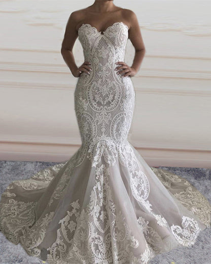 Mermaid Sweetheart Wedding Dress Lace Embroidery
