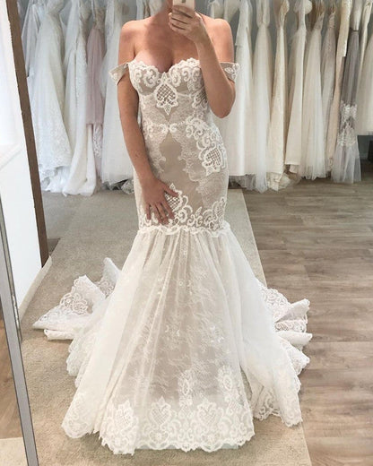 Elegant Lace Mermaid Wedding Gown Sweetheart Off Shoulder