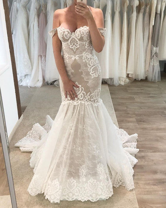Elegant Lace Mermaid Wedding Gown Sweetheart Off Shoulder