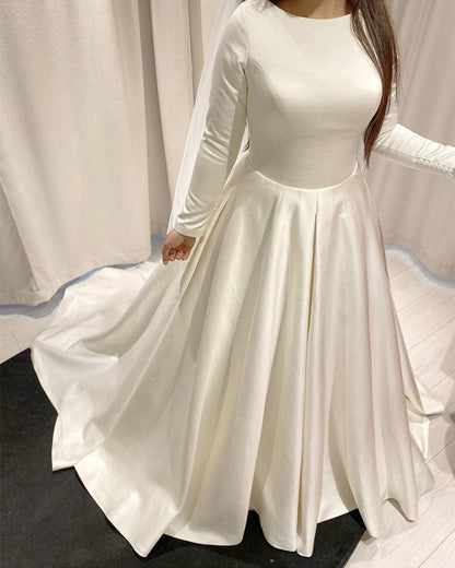 Modest Wedding Dress Satin Ball Gown Long Sleeves