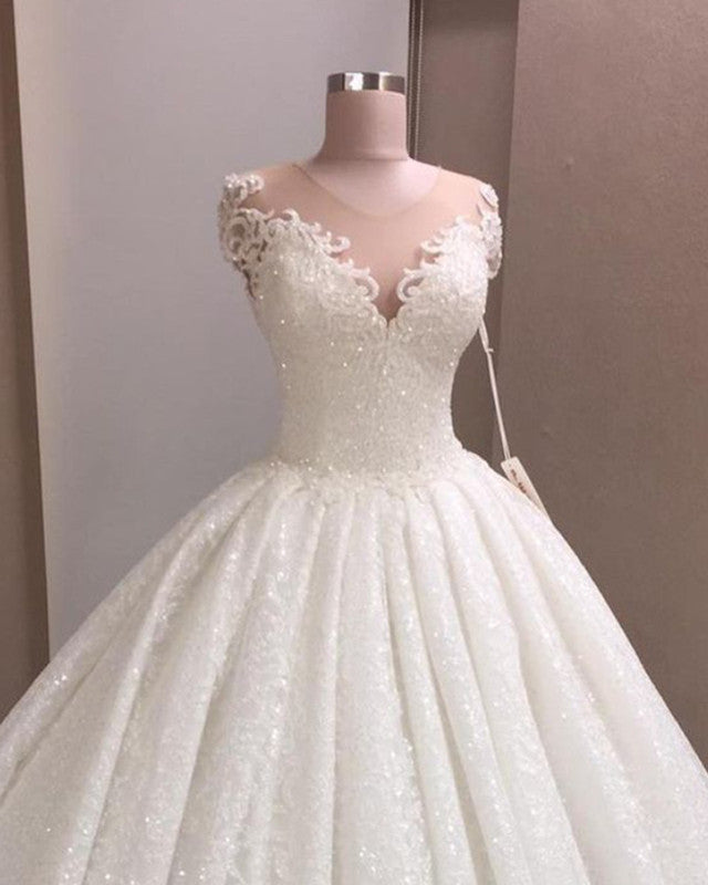 Sequins Lace Wedding Dress Ball Gown Scoop Neck