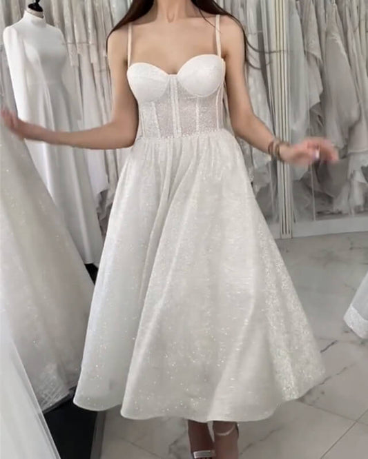 Sparkly Corset Wedding Dress Tea Length