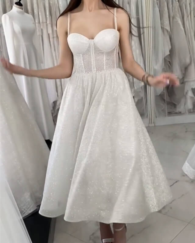 Sparkly Corset Wedding Dress Tea Length