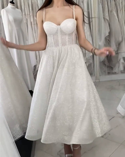 Sparkly Corset Wedding Dress Tea Length