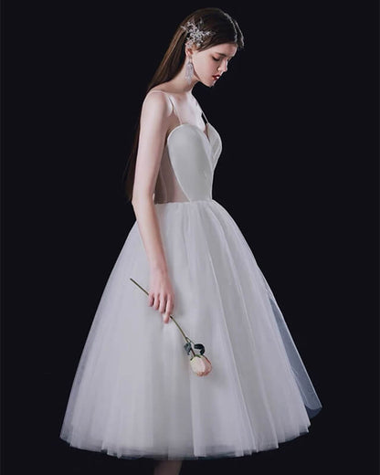 Short White Pleated Satin Sweetheart Tulle Dress