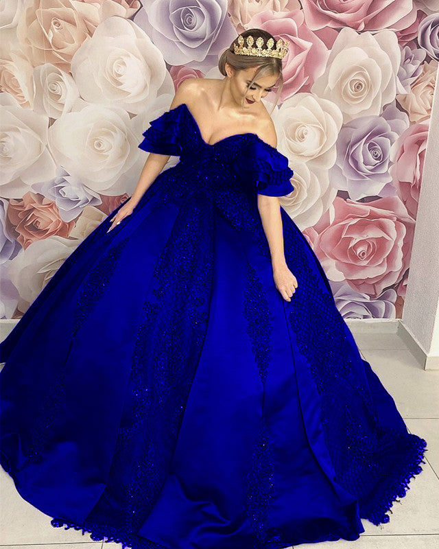 Ruffles Shoulder Ball Gown Dresses Lace Embroidery