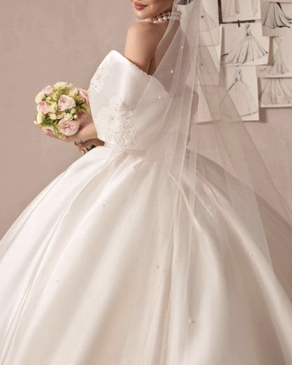 Ball Gown Satin Off Shoulder Bridal Satin Dress