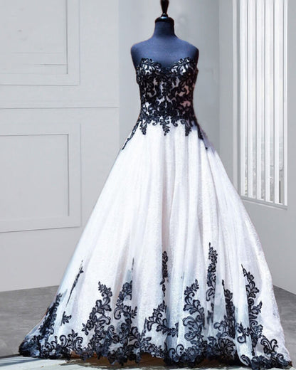 Black Lace Embroidery Wedding Dress