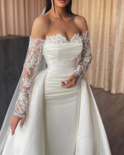 White Mermaid Sweetheart Satin Wedding Dress