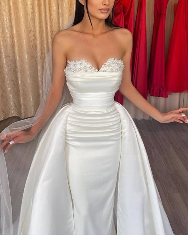 White Mermaid Sweetheart Satin Wedding Dress