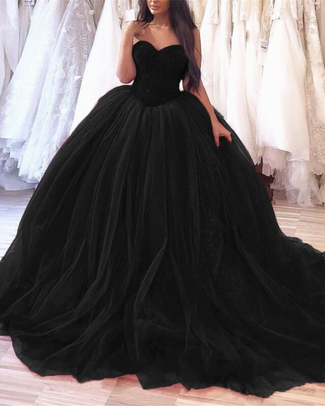 Black Ball Gown Sweetheart Beaded Corset Wedding Dresses