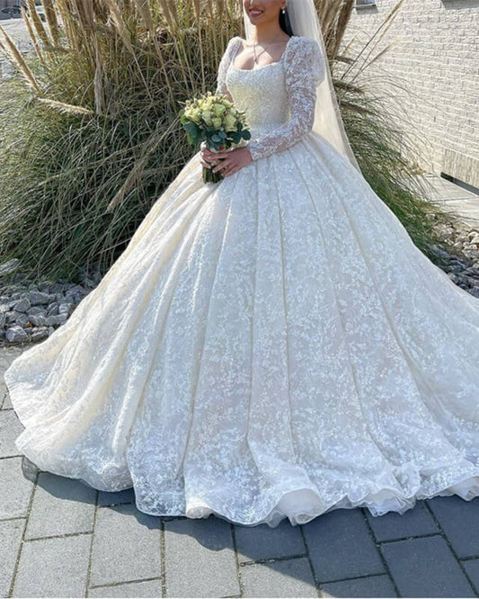 Vintage Lace Wedding Ball Gown Long Sleeve Dress