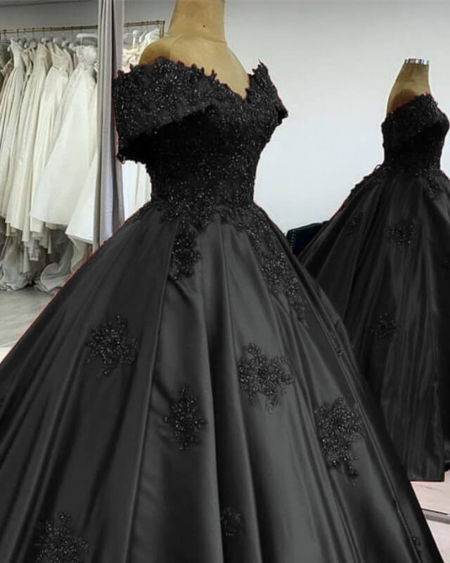Ball Gown Satin Off The Shoulder Lace Embroidery Dress