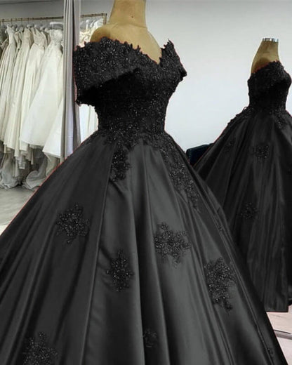 Ball Gown Satin Off The Shoulder Lace Embroidery Dress