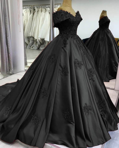 Ball Gown Satin Off The Shoulder Lace Embroidery Dress