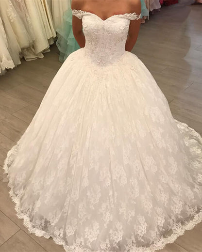 Fully Lace Sweetheart Wedding Ball Gown Dress