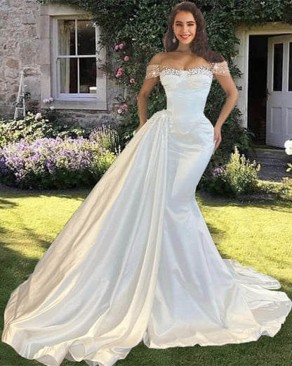 Mermaid Corset Satin Wedding Dress Off Shoulder