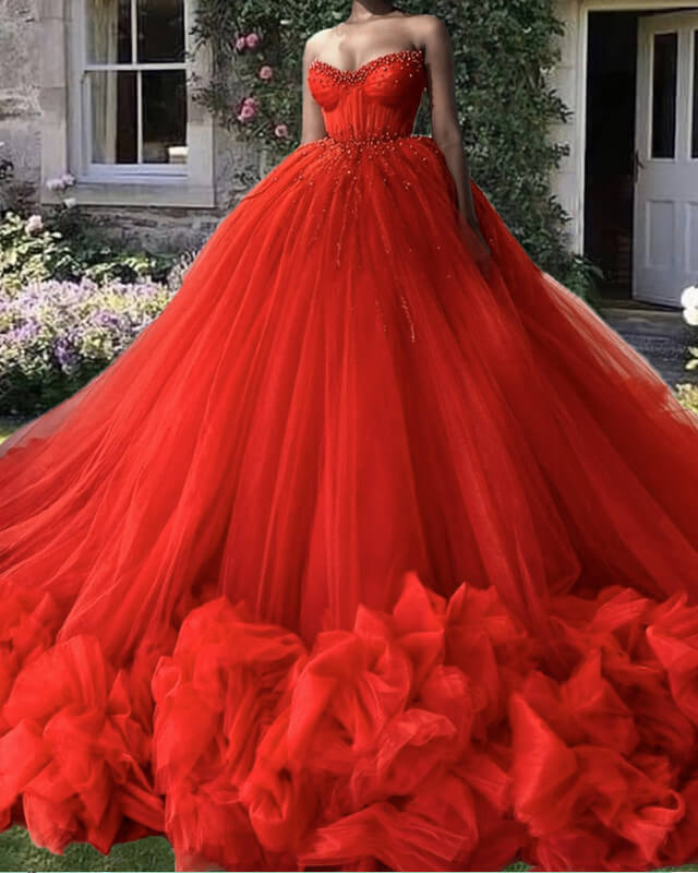Orange Tulle Ball Gown Corset Dress