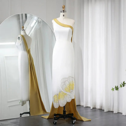 Vintage Butterfly Design Beaded One-shoulder Mermaid Long Prom Dress Evening Dress HZ1024