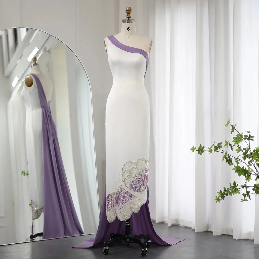 Vintage Butterfly Design Beaded One-shoulder Mermaid Long Prom Dress Evening Dress HZ1024