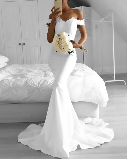 Off The Shoulder Mermaid Evening Dresses Lace Appliques