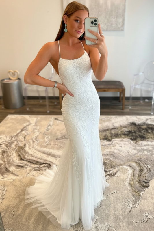 Mint Green Lace Mermaid Backless Long Prom Dresses Sleeveless Evening Dresses
