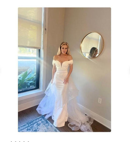 Mermaid Off Shoulder Appliques Wedding Reception Dress with