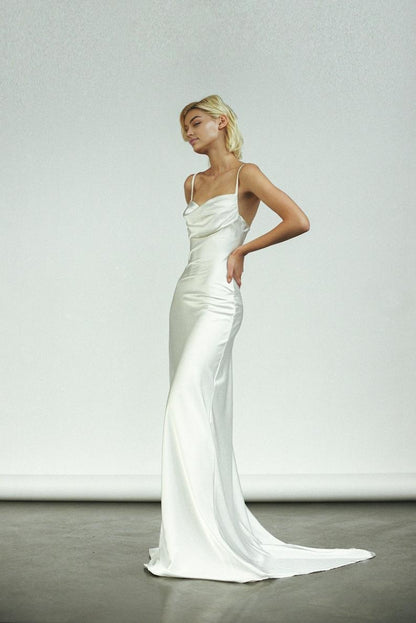 Slip wedding dress Bias cut satin wedding dress neckline wedding dress Beach wedding dress Summer bridal gown Satin slip gown