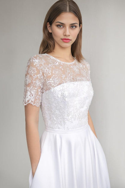 Modest Wedding Dress Satin Wedding Dress A-line Silhouette