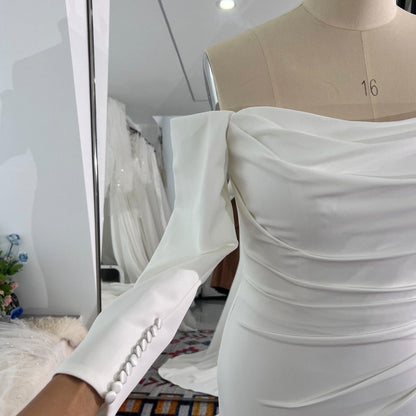 Pleated stretch crepe gown with White Wedding Dress Juliette sleeves
