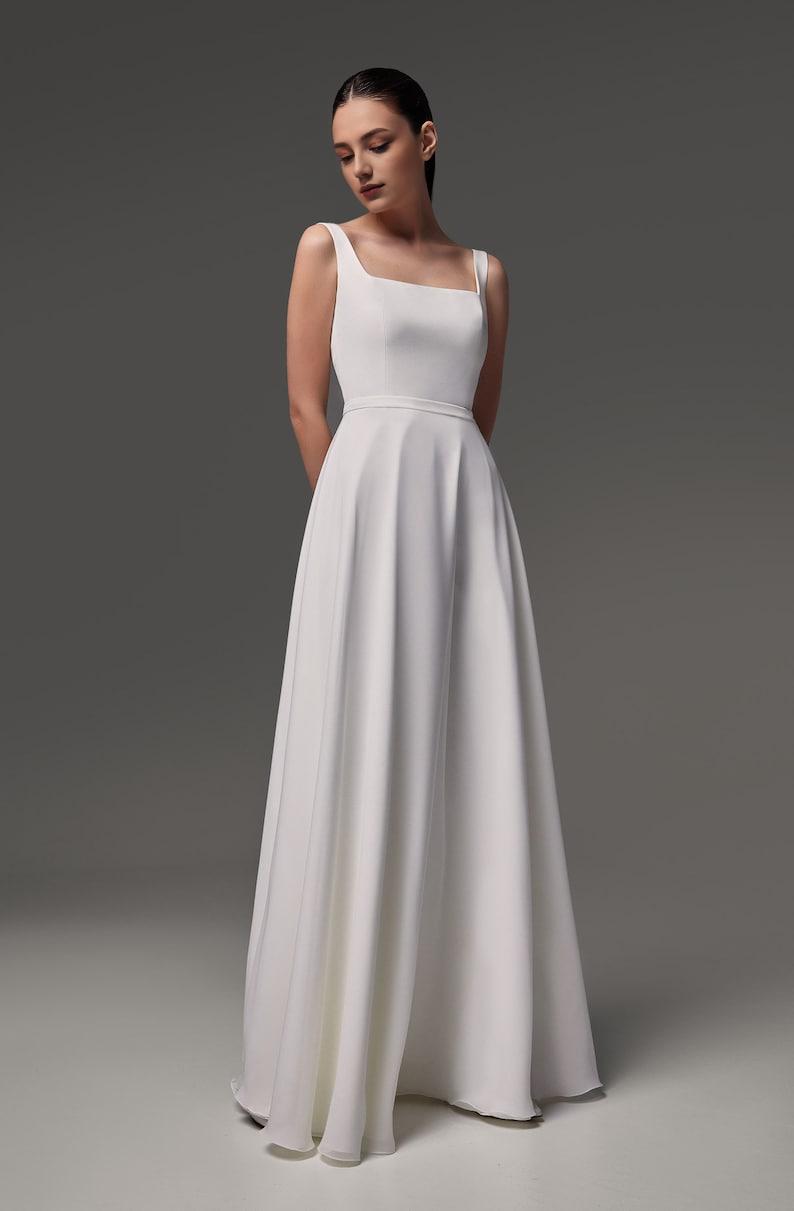 Modest wedding dress Simple wedding dress crepe wedding dress A-line silhouette square neckline