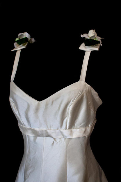 The Little Romantic Detail Vintage A-line Wedding Dress In Silk Mikado Ivory Silk Wedding Dress Bow And Flower