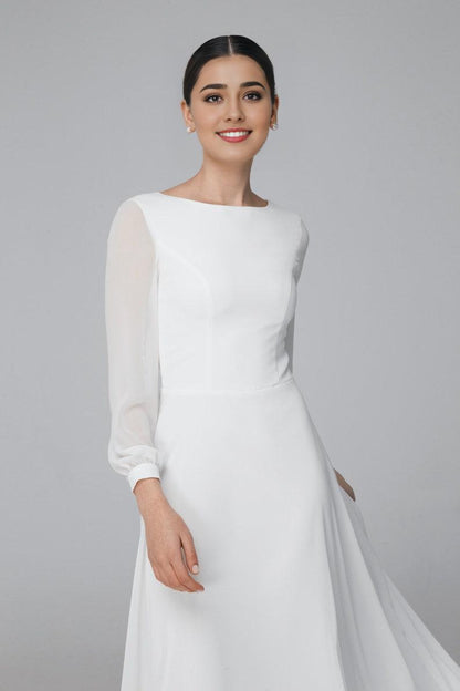 Long sleeve simple wedding dress modest bridal dress Rustic wedding dress