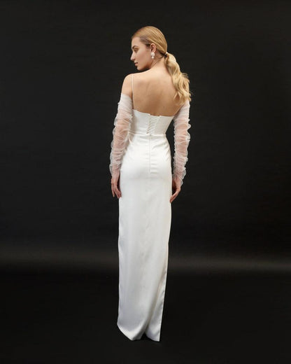 Minimalistic Wedding Dress With Sleeves Off-shoulder Minimalistic Wedding Dress Elegant Satin Wedding Dress