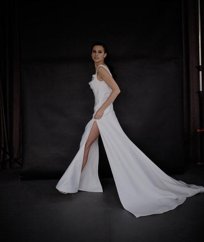 Wedding dress Embroidered corset dress Handmade bridal gown Open back dress with