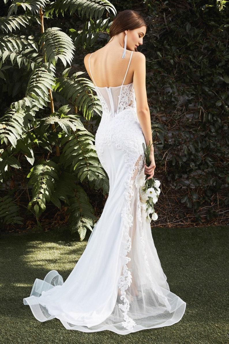 Lace Mermaid Wedding Dress Simple Boho Wedding Dress Sheer Reception Dress White Elopement Civil Ceremony Wedding Dress