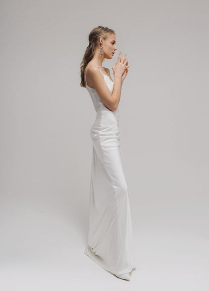 Simple Satin Cowl Neck Wedding Dress Modest Satin Wedding Dress Maxi Slip Dress Reception Wedding dress